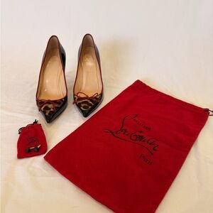 Christian Louboutin Rare Leopard Print and Red Heels with Bow